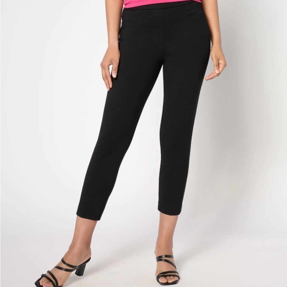 Susan Graver Petite Status Stretch Ponte Slim Leg Crop Pant Petite 1X Black